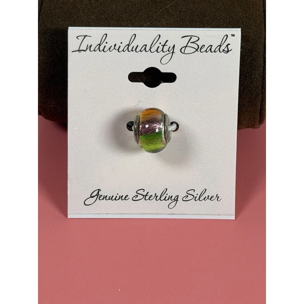 Multicolor Glass Charm. Individual Sterling Silver USED, good condition